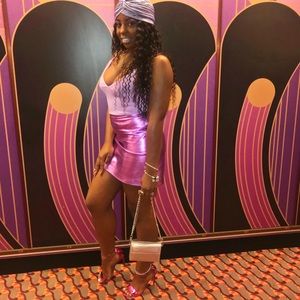 Purple metallic mini skirt